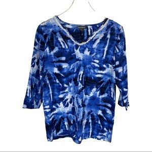 Tommy Bahama Celeste Palm Linen Blue White Tie Dye Tunic Top